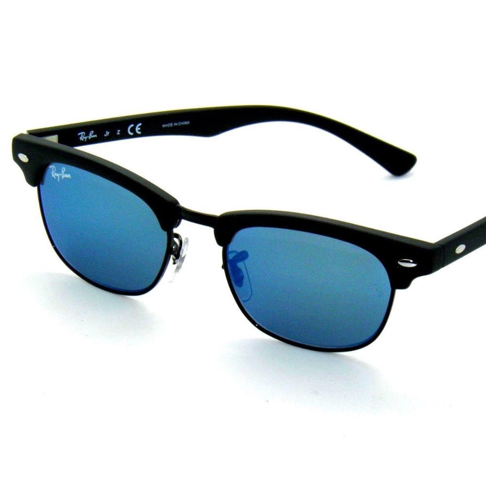 Ran Ban kids Sunglasses RJ9050S 100S55 Matte Black Blue Mirror JR 9050